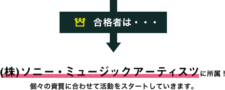 合格者は・・・（株)ソニー・ミュージックアーティスツに所属！個々の資質に合わせ活動をスタートしていきます。